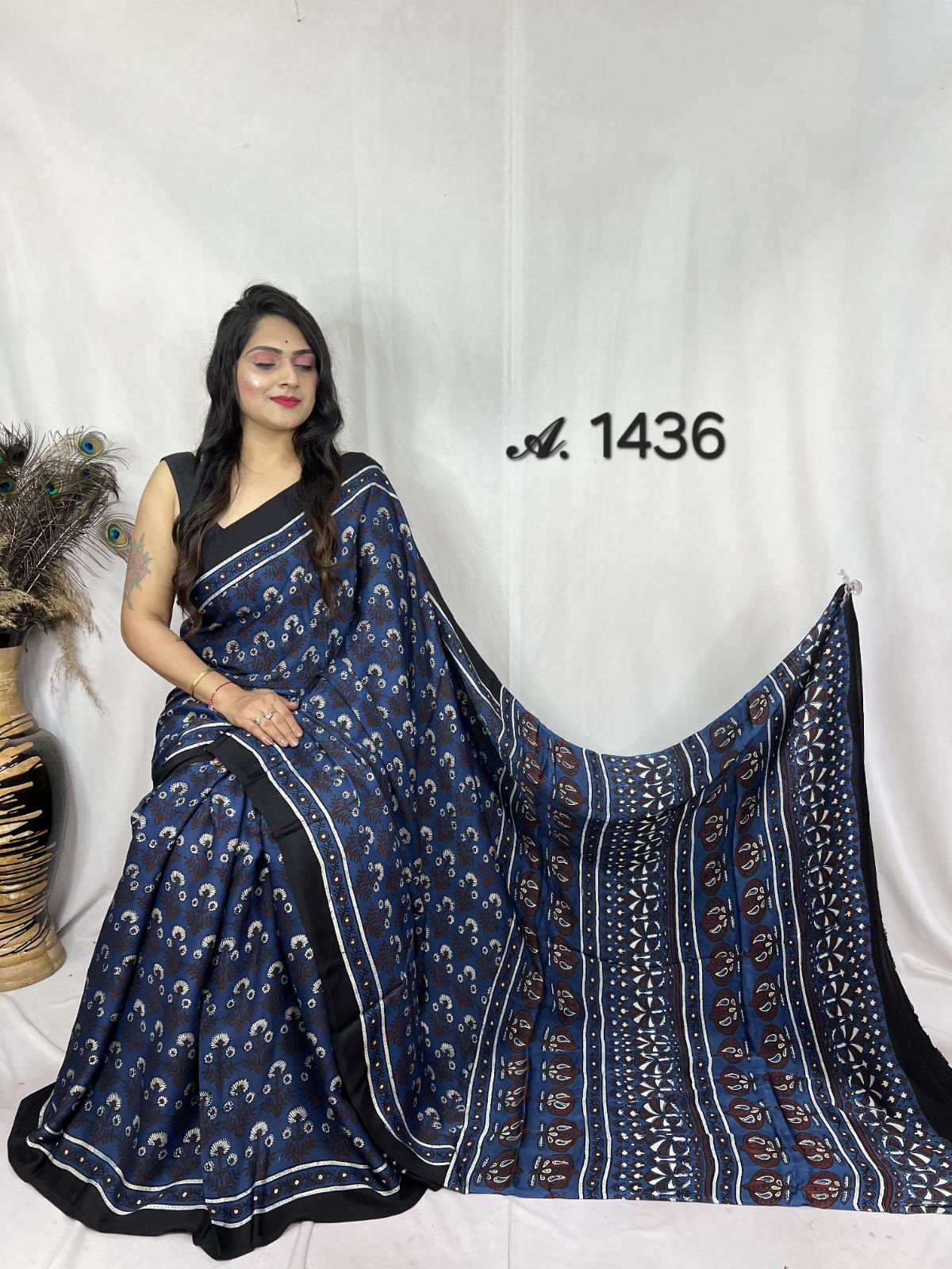 Modal silk sari with natural color dye