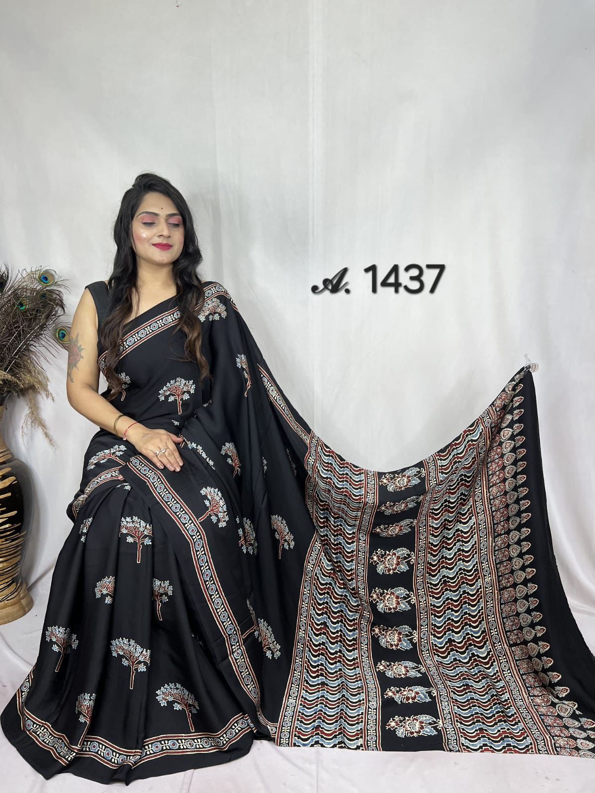 Modal silk sari with natural color dye