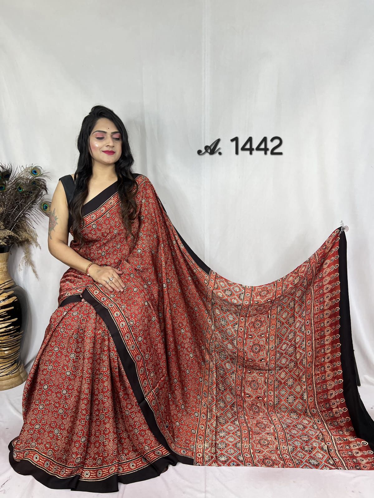 Modal silk sari with natural color dye