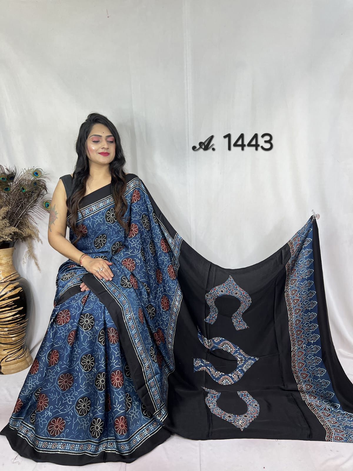 Modal silk sari with natural color dye