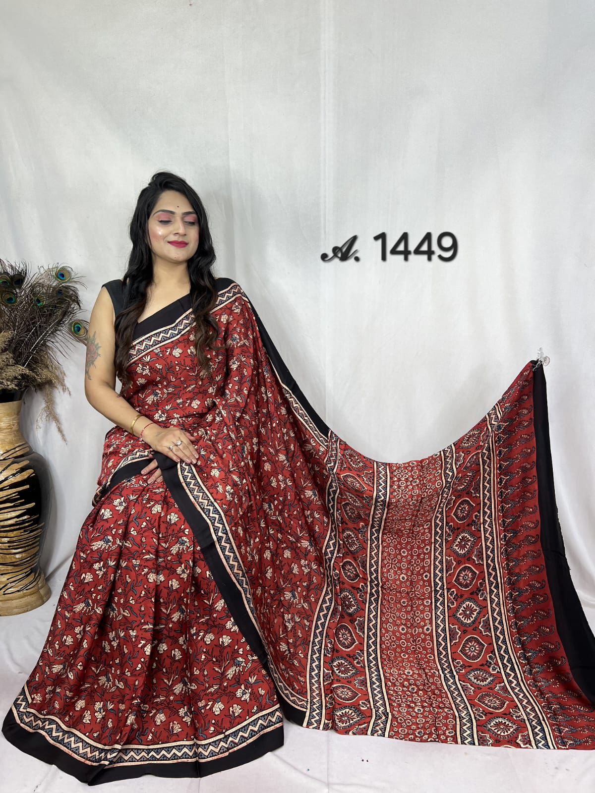 Modal silk sari with natural color dye